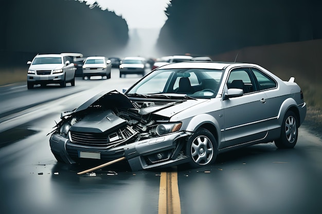 accident de voiture sur la route créé avec l'IA générative