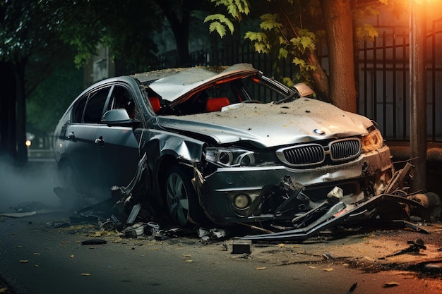 Accident de voiture sur la route en ville Concept d'assurance automobile accident de voiture AI généré