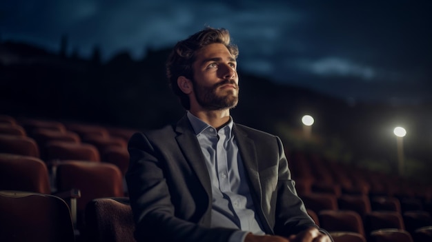 Accommodateur de cinéma à une projection en plein air, amphithéâtre avec des étoiles.