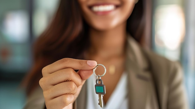 Accord de location Agent immobilier offrant un appartement à un client avec les clés en vue