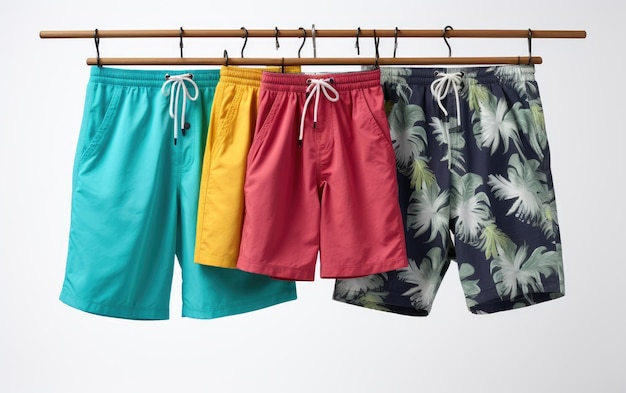 Accrocher une collection de shorts colorés isolés sur un fond blanc