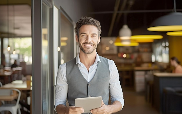 Accueil du propriétaire d'une petite entreprise à l'entrée