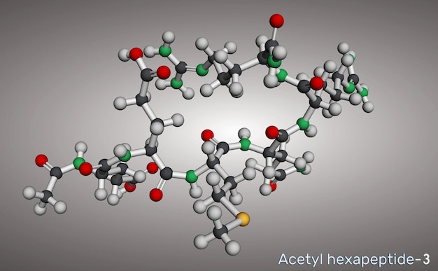 Acétylhexapéptide3 acétyl hexapeptide8 argiréline Modèle moléculaire en 3D Illustration