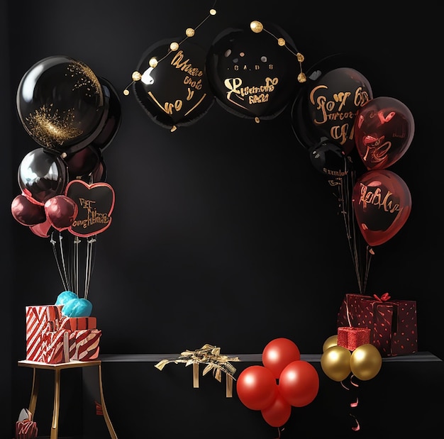 Photo des achats incroyables le vendredi noir avec des ballons et des boîtes-cadeaux et d'autres images