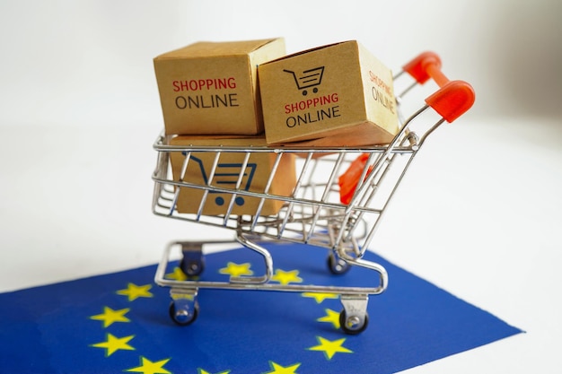 Achats en ligne Boîte de panier sur le drapeau de l'UE import export finance commerce