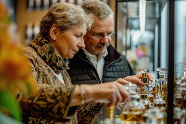 Photo les achats de parfums d'un couple adulte