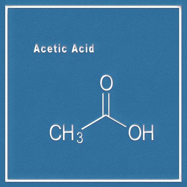 Acide acétique, formule chimique structurale sur fond blanc