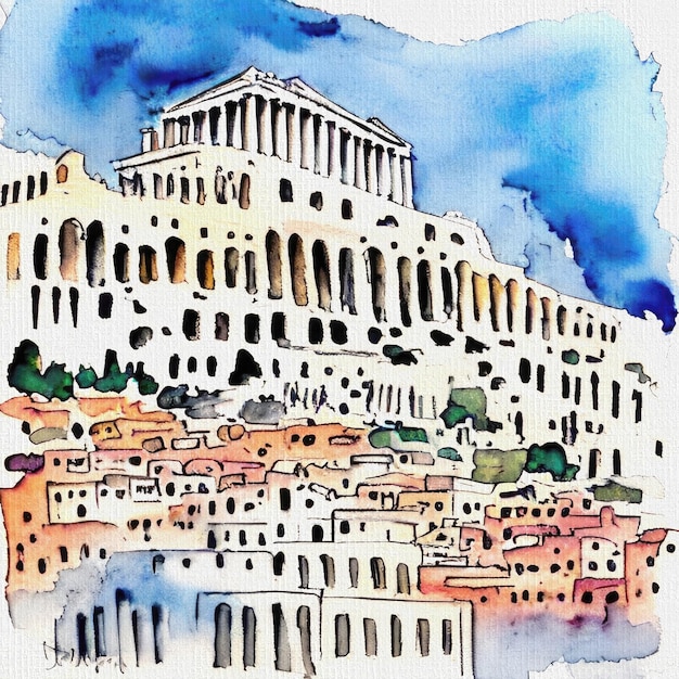 Acropole d'Athènes Peinture photo gratuite
