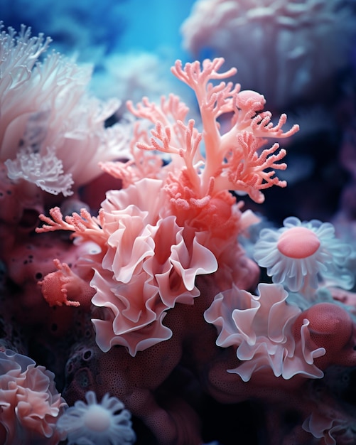 Photo acropore fluorescente coraux colorés invertébrés marins dans les eaux photo générée par l'ia