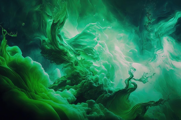 L'acrylique de danse verte abstraite peint la toile de fond de l'océan de brouillard cosmique sous-marin avec l'art fluide