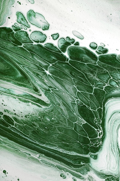 Acrylique Fluid Art Vagues vertes naturelles et bulles coulent sur toile Décor numérique Fond ou texture de pierre abstraite