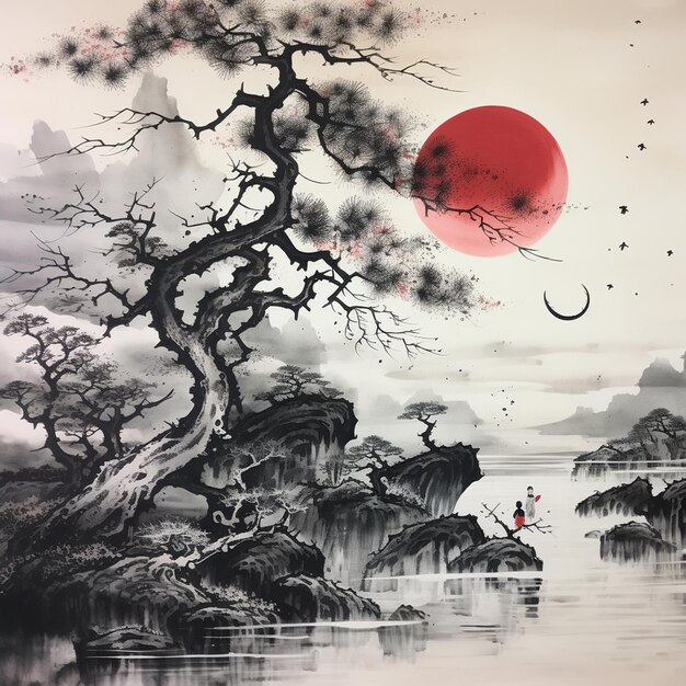 Photo l'acrylique sur toile ukiyo e vague dessins à l'encre picasso ukiyo japonais e art psychédélique