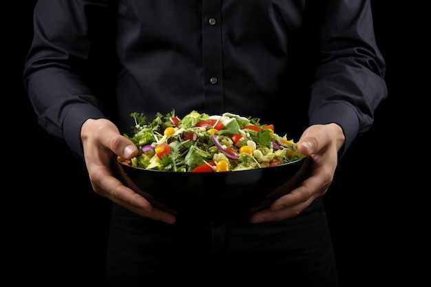 Photo l'acte salutaire une personne dégustant un bol de salade ar 32