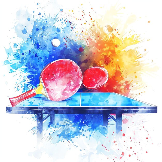 Photo activité thématique de tennis de table à l'aquarelle