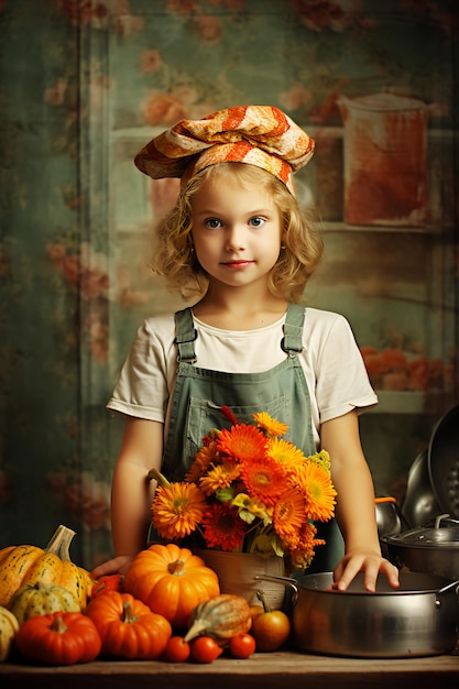 Activités florales folkloriques de Thanksgiving pour petite fille