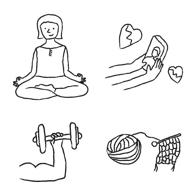 Activités à la maison ensemble d'éléments de conception de style doodle