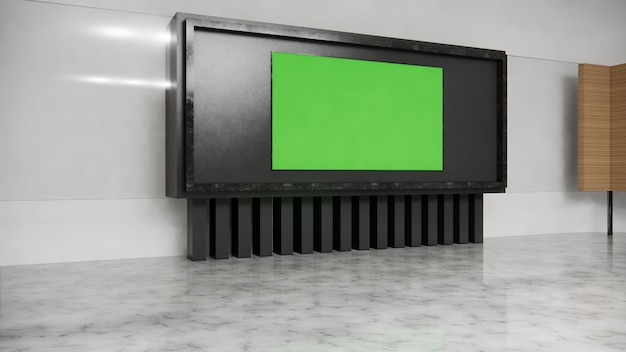 Photo actualités du studio virtuel avec rendu 3d sur écran vert