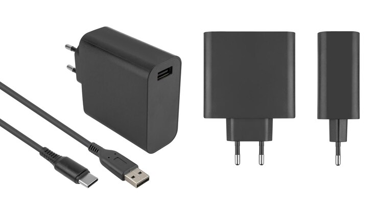 Photo adaptateur d'alimentation pour téléphone tablette accessoire de téléphone sur fond blanc