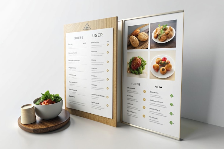 Photo adha menu debout côté gauche sur fond blanc rendering 3d