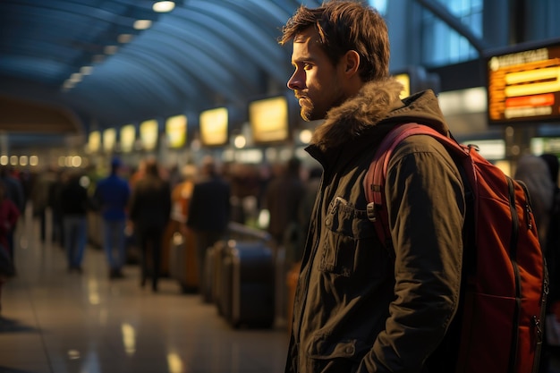 Adieu émotionnel à l'aéroport visage triste larmes IA générative