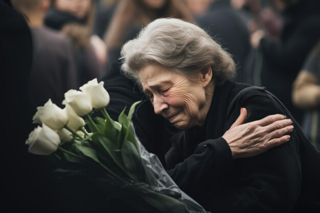 Photo un adieu silencieux un moment tendre de la dernière rencontre aux funérailles enveloppé de silence et de profondes émotions du défunt