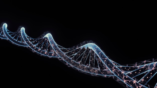 ADN en forme de spirale avec des données de circuit numérique brillantes