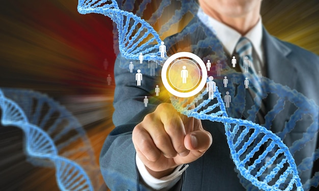 ADN homme d'affaires science réalité augmentée biologie d'arrière-plan