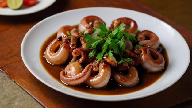 Adobong Pugita, un plat savoureux à base de pieuvre servi sur une assiette