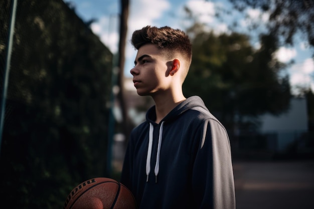 Photo adolescent caucasien mâle jouant au basket-ball activité d'allée ia générative aig23