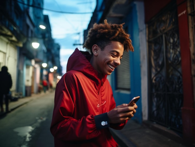 Un adolescent colombien utilise un smartphone pour jouer à des jeux
