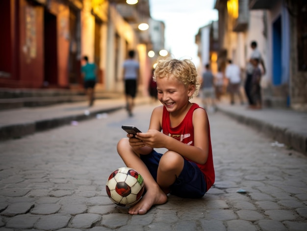 Un adolescent colombien utilise un smartphone pour jouer à des jeux