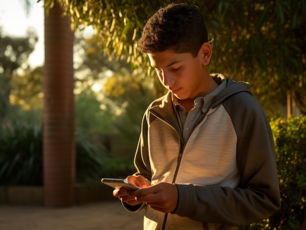 Un adolescent colombien utilise un smartphone pour jouer à des jeux