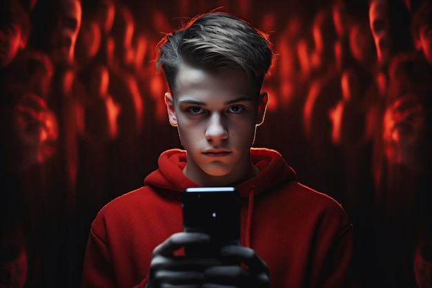 un adolescent est victime de cyberintimidation sur un smartphone