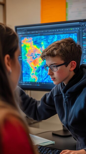 Un adolescent fait une démonstration d'un projet de programme informatique
