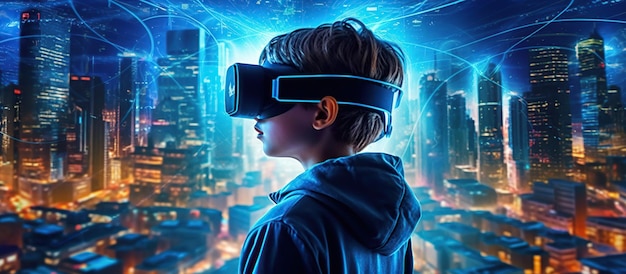 Un adolescent interagit avec la réalité virtuelle