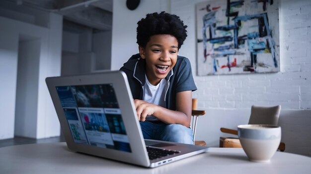 Un adolescent avec un ordinateur portable