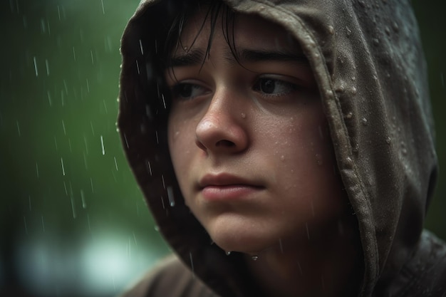 Adolescent triste pluie Générer Ai