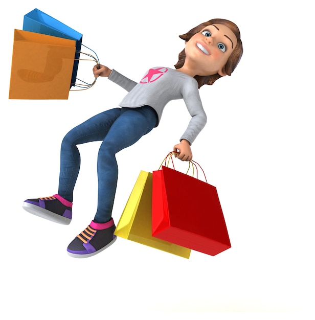 Adolescente drôle de dessin animé 3D shopping