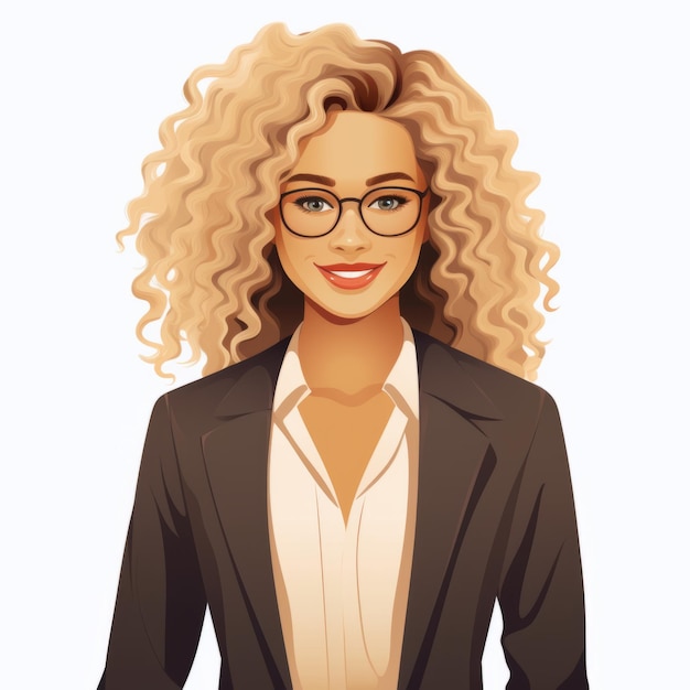 Une adolescente noire souriante avec des cheveux blonds lisses Illustration plate Portrait d'un personnage d'affaires sur fond blanc Personnage d'affaire en vêtements décontractés Illustration de dessin animé carré générée par Ai