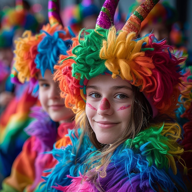 Photo adolescents allemands en costumes colorés au carnaval de fastnacht