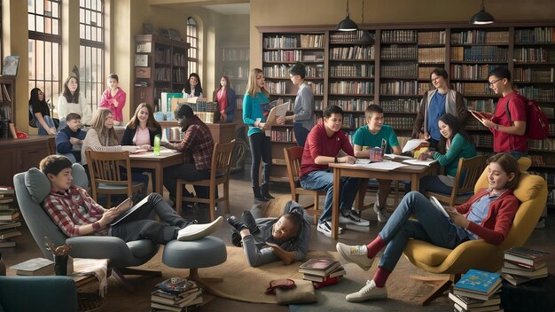 Photo des adolescents passent du temps à la bibliothèque