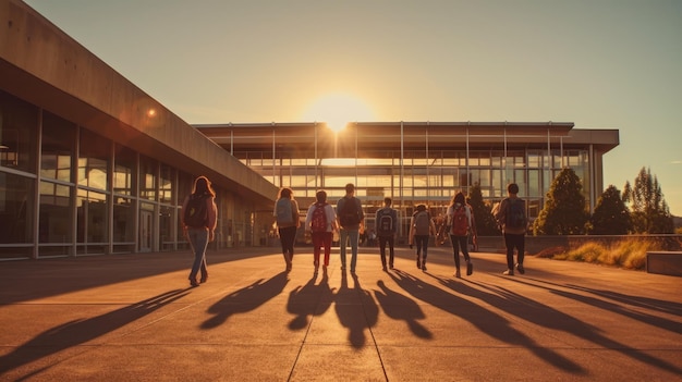 Adolescents quittant l'école le jour de leur retour à l'école après les vacances