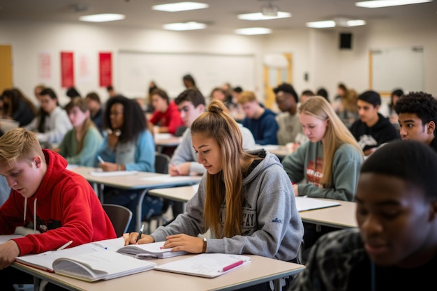 Les adolescents à l'université se concentrent sur leurs études en fréquentant des cours.