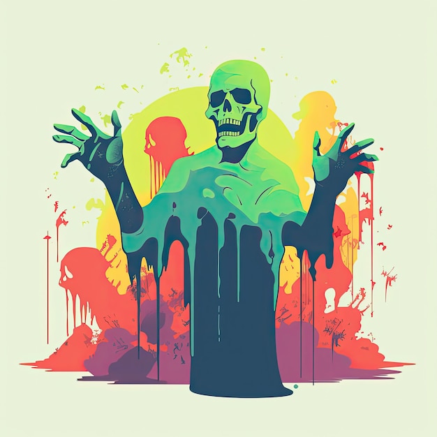 Photo adoptez des thèmes d'horreur classiques comme les zombies, les fantômes et les vampires, avec un t-shirt professionnel coloré d'halloween généré par l'ia.