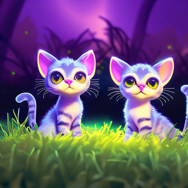 un adorable adorable deux bébés chats reposant dans l'herbe