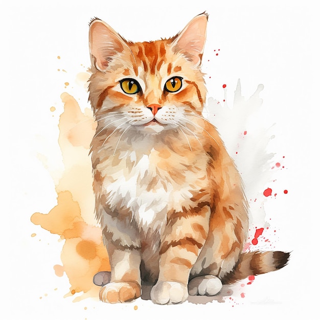 Photo adorable art de chat aquarelle avec fond blanc