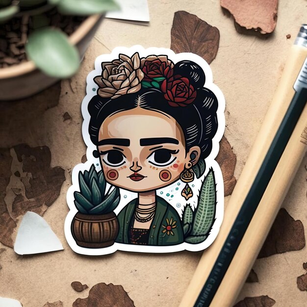 L'adorable autocollant de Frida Kahlo Une touche de charme artistique