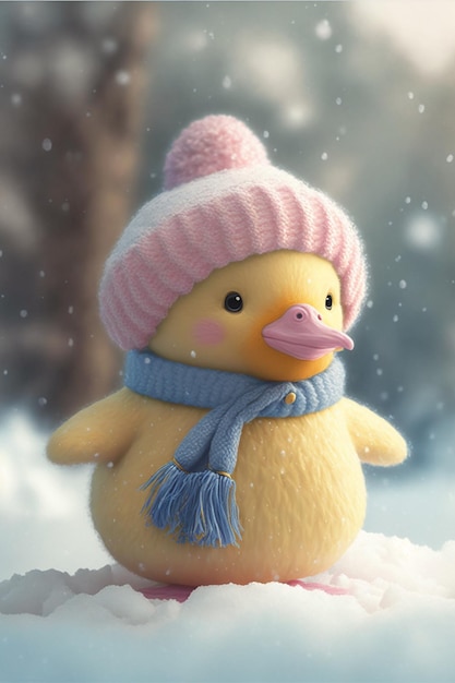 Adorable bébé canard en hiver