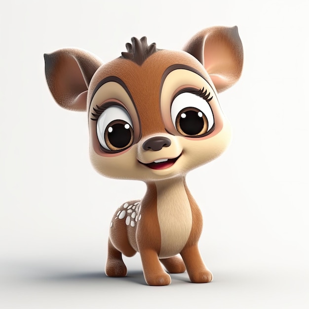 Adorable bébé cerf avec de grands yeux dans un style Pixar parfait pour les illustrations de livres pour enfants