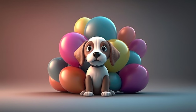 adorable bébé chien avec des ballons Créé avec Generative AI